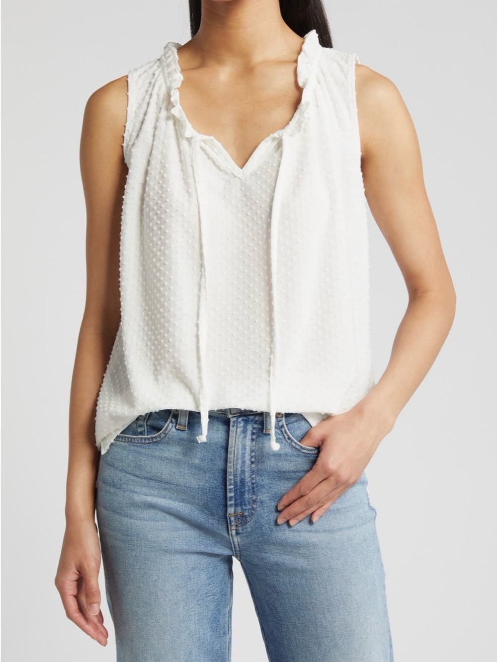 Loveappella Swiss Dot Knit Top – White – XS – New Without Tags